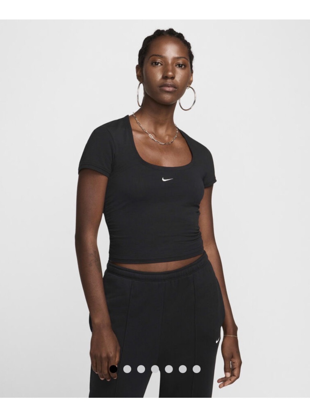 Nike Black Scoop Cropped Short Sleeve Tee with Embroidered White Swoosh